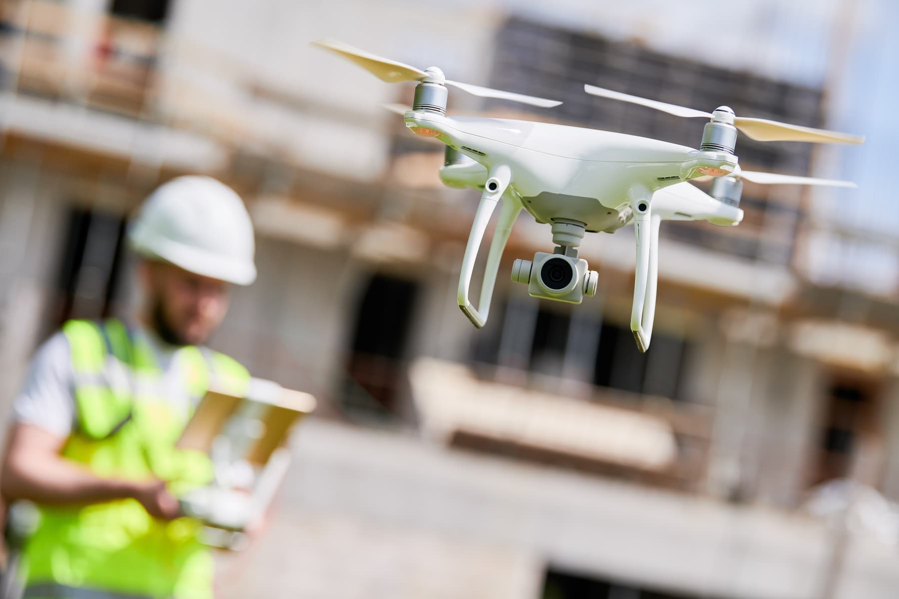 Aerial drone view of a residential construction site