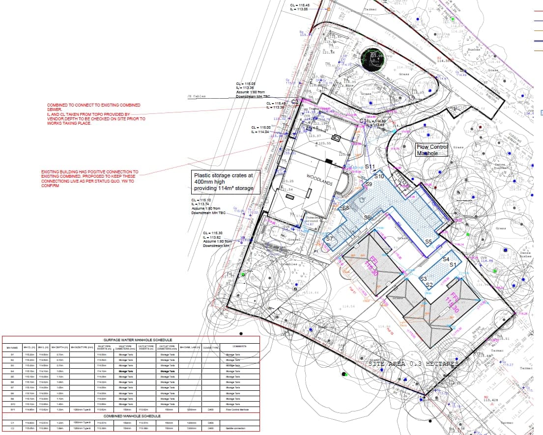 Proposed drainage layout drawing for a residential development