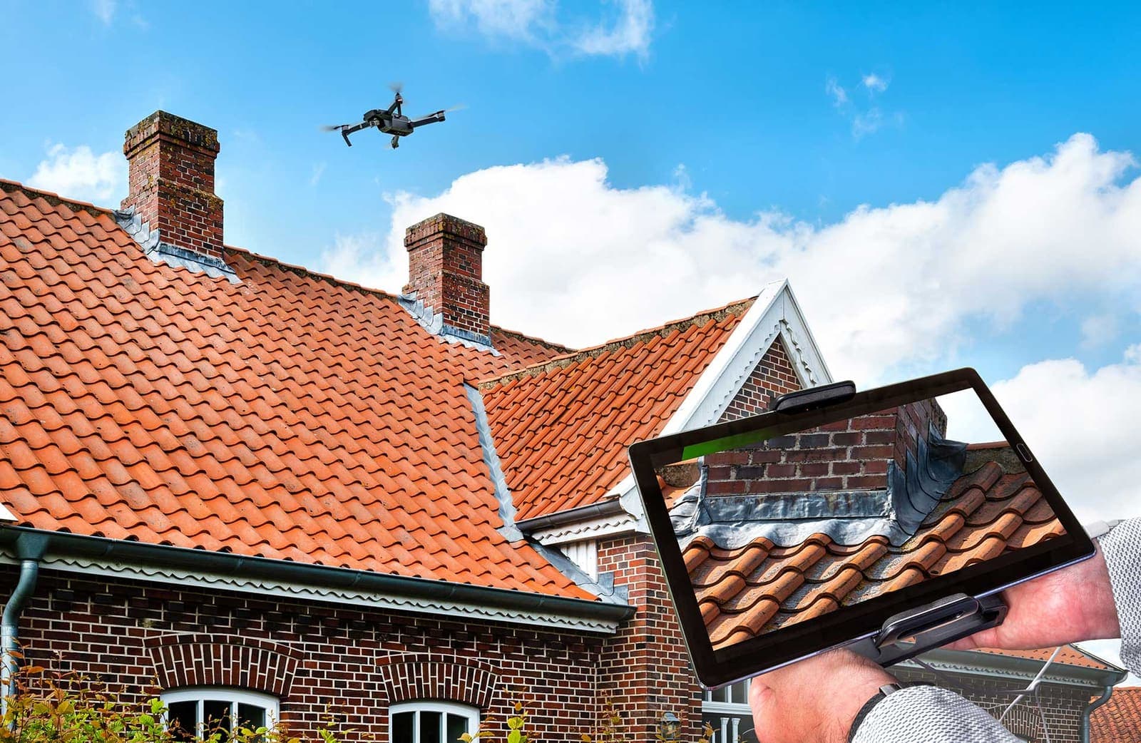Drone Building Surveys Drone in flight in front of a building under construction, operated by a surveyor